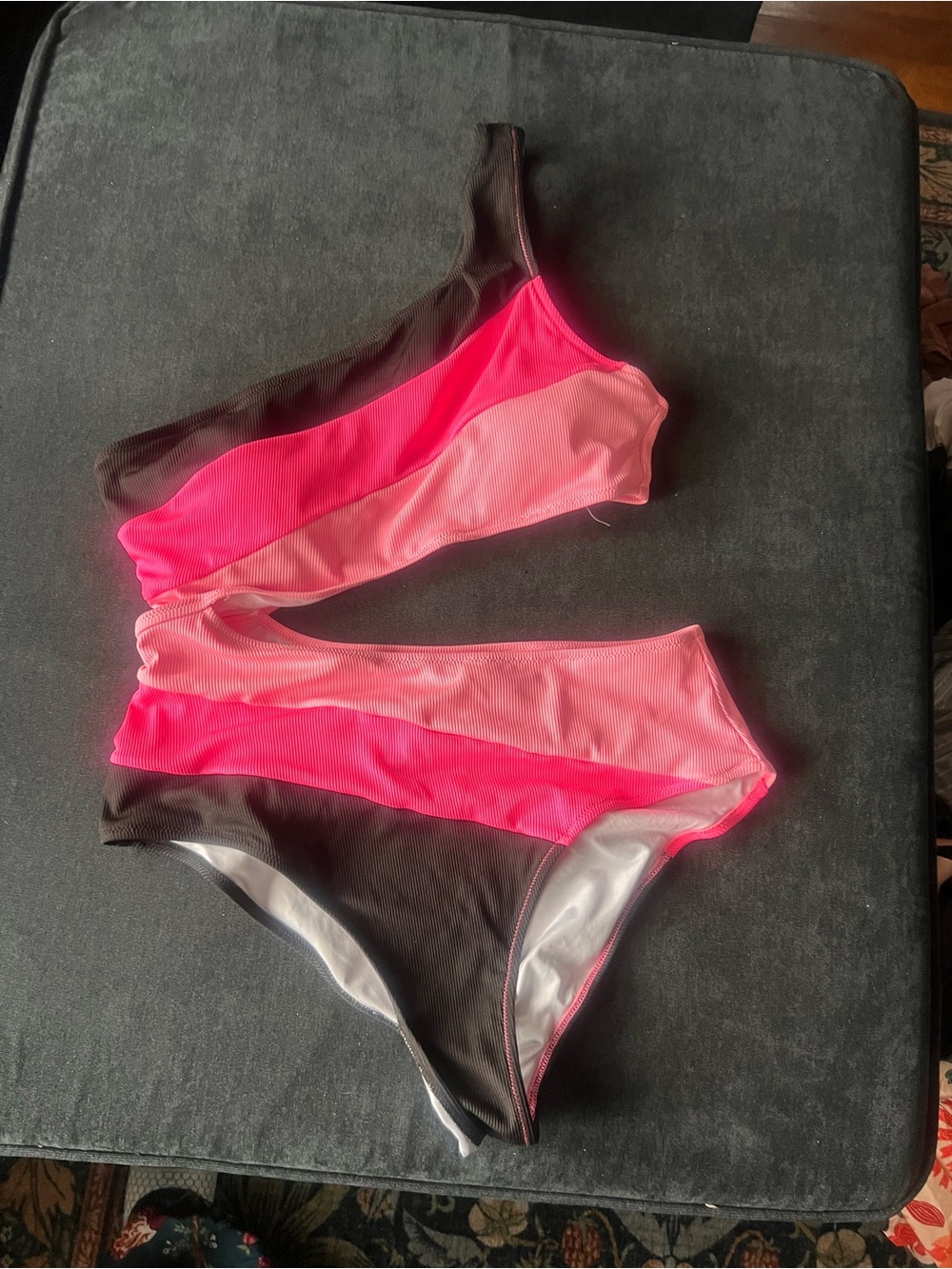 Popvil xl Colorblock One-Shoulder one piece in Hot Pink & Black